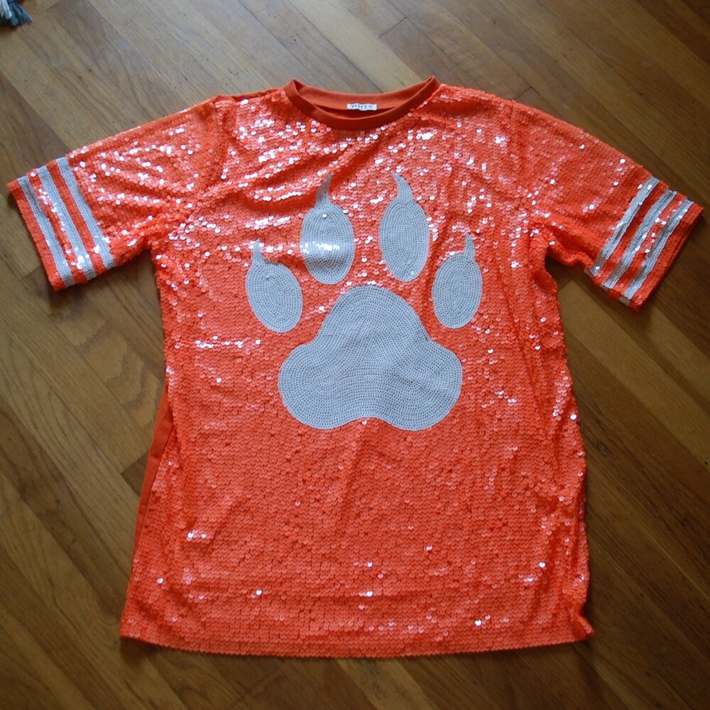 Why Dress One Size Clemson Tigers Orange Sequin Shirt Dress College Game Day